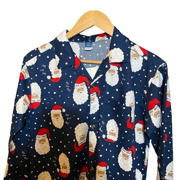 NWT Old Navy Brown Face Santa Claus Christmas Unisex Button Pajamas Shirt  XXL - Picture 2 of 16